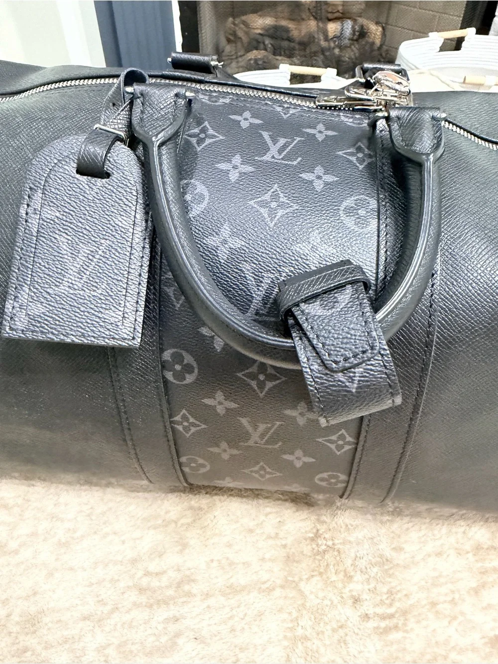 Louis Vuitton Black Monogram Eclipse Keepall Duffel with Strap